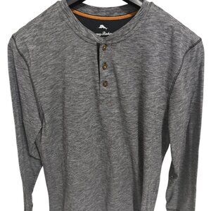 Tommy Bahama 1/4 Button Henley Shirt Men’s Large Gray Long Sleeve  60% Cotton,40